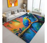 Genérico Lavables Lavadora Alfombras 60 x 110 cm, Azul Antideslizante Alfombra, Animal Guacamayo patrón Franela Resistente a la decoloración Alfombras para Sala de Estar Dormitorio