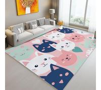 Genérico Lavables Lavadora Alfombras 60 x 110 cm, Rosa Antideslizante Alfombra, Lindo Dibujos Animados Cara De Gato patrón Franela Resistente a la decoloración Alfombras para Sala de Estar Dormitorio
