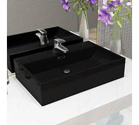 Genérico Lavabo con Orificio para Grifo cerámica Negro 60,5x42,5x14,5 cm,Bricolaje,Fontanería,Piezas para fontanería,Lavabos y fregaderos,Lavabos-142742