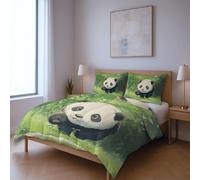 Genérico lavage en Machine à Froid Resistente a la decoloración Suave Funda de edredón,Verde Blanco Animales Hierba Pandas 200 * 200cm Adecuado para Dormitorio