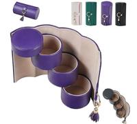 Genérico Layered Travel Jewelry Case,3 Layers Cylinder Shaped Jewelry Case Organizes,Portable Layered Jewelry Storage Box with Tassel,Womens Pocket Cases Travel Jewelrys Bag (Purple)