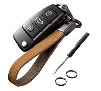 Genérico Leather Car Keys Keychain, Leather Key Fob Holder with 2 Keyrings, Leathers Anti-Lost D-Ring and 360° Rotatable Key Chain Holders with 1 Screwdriver, 3.7 x 0.98inches
