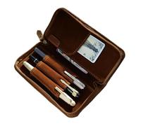 Genérico Leather Pencil Pouch - 6.69x3.15x1.18 Inches Vintage Organizer Bag with 3 Slots - Fountain Pen Holder - For Workplace School Study Artist Drawing Journaling Sketching Travel Home