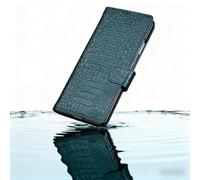 Genérico Leather Wallet Case for iPhone 17 Pro Max/17 Pro/17 Air/17, Genuine Leather Crocodile-Texture Flip Folio with Card Slots & Stand, TPU Bumper, Raised Edges for Lens & Screen(Green,17 Pro MAX)