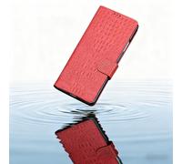 Genérico Leather Wallet Case for iPhone 17 Pro Max/17 Pro/17 Air/17, Genuine Leather Crocodile-Texture Flip Folio with Card Slots & Stand, TPU Bumper, Raised Edges for Lens & Screen(Red,17 Pro)