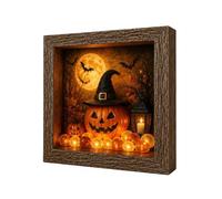 Genérico LED Halloween Memory Box with Sea Glass Stone Pumpkin Photo Frame