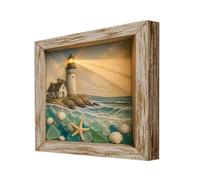 Genérico LED Sea Glass Shadow Box 21.5x21.5x3.7cm 570g | Coastal Wall Decor With Resin Stones | DIY Nautical Night Light For Bedroom Living Room