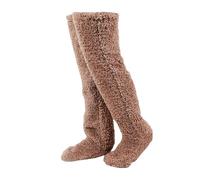 Genérico Leeope Goose down Knee Socks for Christmas, Winter Warm Long Fuzzy Thigh High Socks,Plush Knee High Sock (Brown)
