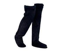 Genérico Leeope Goose down Knee Socks for Christmas, Winter Warm Long Fuzzy Thigh High Socks,Plush Knee High Sock (Black)