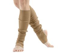 Genérico Leg Warmers For Women Dance & Yoga | Open Toe & Heel Dance Socks | Eighty’s 80s Ribbed Party Socks | Warm Sports Socks (Khaki, One Size)