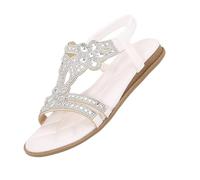 Genérico Leger Cómodo Punta Abierta Sandalias Antideslizante Transpirable Descontratadas Sandalias Mujer Planas Verano Bohemia Elegante Cómodo Playa Sandalia Flexible, blanco, 38 EU