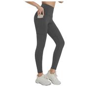Genérico Leggings a Vita Alta Pantaloni da Yoga con Tasche Leggings per Donna Collant a Prova di Squat da Allenamento (Grey, L)