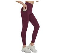 Genérico Leggings a Vita Alta Pantaloni da Yoga con Tasche Leggings per Donna Collant a Prova di Squat da Allenamento (Red, L)