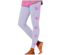 Genérico Leggings Haute pour Femmes, Pantalons de Yoga Extensibles et Confortables quotidien, imprimés pour le mois de sensibilisation Cancer du Sein (Purple, S)