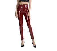 Genérico Leggings Mujer Látex Recubierto Alta Elasticidad Sexy Talle Alto Brillante Pantalones Seguridad Falda Bragas Mujer, vino., M