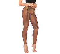 Genérico Leggings Mujer Plus Size de piel sintética metalizada brillante con efecto y comodidad elástica, marrón, L