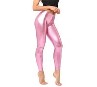Genérico Leggings Mujer Plus Size de piel sintética metalizada brillante con efecto y comodidad elástica, rosa, L