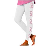Genérico Leggins Termicos Mujer - Leggings Taille Haute pour Femmes Pantalons de Yoga Extensibles et Confortables au quotidien imprimés pour le mois de sensibilisation au Cancer du Sein (White M)