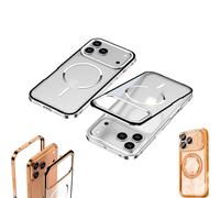 Genérico Lekcase Phone Case, Lekcase for iPhone 17 Series Metal Frame Frosted Magnetic Phone Case, Matte Backplate Magnetic Suction Shell, for 13/14/15/16/17 Complete Series (Silver,16 PROMAX)