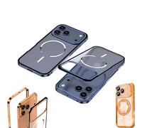 Genérico Lekcase Phone Case, Lekcase for iPhone 17 Series Metal Frame Frosted Magnetic Phone Case, Matte Backplate Magnetic Suction Shell, for 13/14/15/16/17 Complete Series (Blue,14 PROMAX)