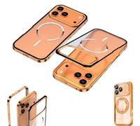 Genérico Lekcase Phone Case, Lekcase for iPhone 17 Series Metal Frame Frosted Magnetic Phone Case, Matte Backplate Magnetic Suction Shell, for 13/14/15/16/17 Complete Series (Orange,13 PROMAX)