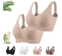 Genérico Lekxagabo Bra, Women's Ribbed Adjustable Wireless Bra, Super Firming Wire-Free Push Up Bras, Sculpted Curve (2*Khaki,L)