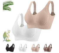 Genérico Lekxagabo Bra, Women's Ribbed Adjustable Wireless Bra, Super Firming Wire-Free Push Up Bras, Sculpted Curve (White+Khaki,3XL)