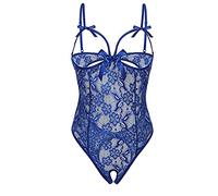Genérico Lenceria Mujer - Lingerie Sexy Mujer Prenda de Gasa Lencería Encaje Pijamas de una Pieza Ropa Interior Sexy Encaje Mujeres Íntimos (Blue XXXL)