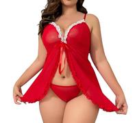 Genérico Lenceria Navidad Mujer Sexy, Lencería Erótica, Camisón De Encaje Sexy para Mujer Lencería con Escote En V Profundo Sin Espalda para Navidad
