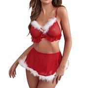 Genérico Lenceria Navidad Mujer Sexy, Lencería Erótica, Conjunto De Lencería Navideña De Encaje Cómodo con Lencería Sexy Navideña Roja