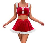 Genérico Lenceria Navidad Mujer Sexy, Lencería Erótica, Conjunto De Tres Piezas De Lencería Sexy para Mujer con Tirantes De Encaje De Color Liso Navideño