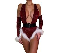 Genérico Lenceria Navidad Mujer Sexy, Ropa Interior Mujer Sexy Eróticas Divertida, Lencería De Anillo Profundo Ajustada Sexy Navidad Rojo V De Una Pieza Sexy con Cinturón Lencería De Mujer Sin Sexy