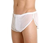Generico Lencería sexy caliente para sexo hombre sexy para hombre Boxer Slip de malla transpirable pantalones cortos de malla para hombre See Through con amplia división, Color blanco., M