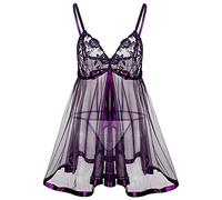 Genérico Lenceria Sexy Mujer Camisón de Encaje Elegante con Tirantes para Mujer Pijama Íntima Lencería Fina Nocturna (Purple, XXXXXXL)