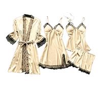 Genérico Lenceria Sexy Mujer EróTicos,Lingerie Sexy Mujer,Mujer Vestido de Seda Ropa de Dormir Pijama Conjunto Camisón de Encaje Lencería Íntima