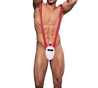 Genérico Lencería Sexy para Hombres Terciopelo Rojo Navidad Ropa Interior Clásico V Profunda Borat Mankini Papá Noel Cosplay Vestidura Masculino Traje Baño de Playa