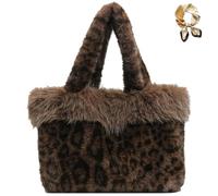 Genérico Leopard Plush Tote Bag, Winter Soft Faux Fur Shoulder Underarm Bag, Stylish Cute Cheetah Print Purse Handbag for Women