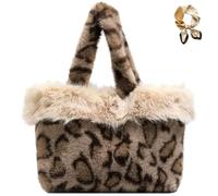 Genérico Leopard Plush Tote Bag, Winter Soft Faux Fur Shoulder Underarm Bag, Stylish Cute Cheetah Print Purse Handbag for Women
