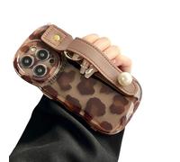 Genérico Leopard Print Case for iPhone 15 14 13 Pro MAX, Tortoiseshell Leather Phone Case with Adjustable Wristband,Stylish Luxe Amber Brown Cover for Girls Women (15 Pro,Leopard Print)