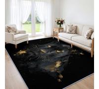 Genérico leopardo negro alfombra lavable a máquina salón 200 x 300 cm, negro y dorado arte suave e ideal para salón de pelo corto antideslizante, para dormitorio comedor relajación