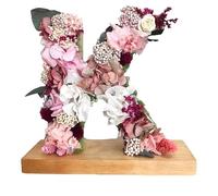 Genérico Letra de Flores Naturales Preservadas Rosadas con Peana de Madera Originalidad y Calidad para Todas las Ocasiones y Decoración de Cualquier Rincón (Letra C, 18cm x 21cm x 2cm)