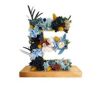 Genérico Letra de Flores Preservadas en Tonos Azules con peana de Madera. Todo ABCedario A-Z .Originalidad y Calidad para Cualquier Espacio y Ocasión (Flores preservadas, 21cmx21cm, Letra E)