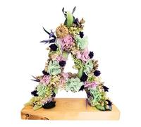 Genérico Letra de Flores Preservadas Naturales en Tonos Menta, Morado, Lila y Toques Dorados. Todo ABCedario. con peana de Madera. Originalidad y Calidad para Todas Ocasiones y decoración. (Letra N)