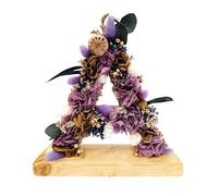 Genérico Letra de Flores Preservadas Naturales en Tonos Suaves y Toques Dorados. Todo ABCedario. con peana de Madera. Originalidad y Calidad para Todas Ocasiones y decoración. (Tonos Lila, Letra E)