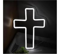 Genérico Letrero de neón Letrero de neón blanco con forma para cruz Jesús para decoración pared iglesias y tiendas, 19,4 x 25 cm
