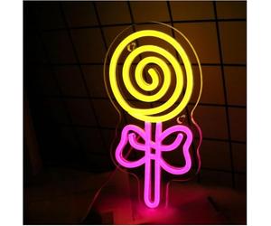 Genérico Letrero de neón Letrero de neón con forma piruleta, regulable, para decoración pared en casa, bar, pub, festival, para fiesta, 18 x 36 cm