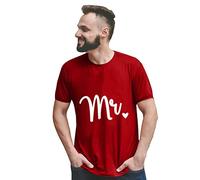 Genérico Letter Tops Day Blouse Valentine's T Camisa Short Mens imprimió la Blusa de Men (Red, XL)