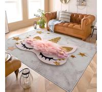 Genérico lfombra Salón Dormitorio 160x230 cm 3D Unicornio Flores Moderna Lavable y Antideslizante Alfombra Pelo Corto de Blanco GrisáCeo Suave Esponjoso Sin Desprendimiento