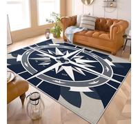 Genérico lfombra Salón Dormitorio 80x150 cm Elementos de ExploracióN de La BrúJula Moderna Lavable y Antideslizante Alfombra Pelo Corto de Azul y Blanco Suave Esponjoso Sin Desprendimiento
