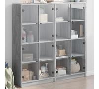 Genérico Librería con puertas de cristal de madera de ingeniería gris Sonoma, 136x37x142 cm, gran espacio de almacenamiento para libros y revistas, tapa estable para objetos decorativos,